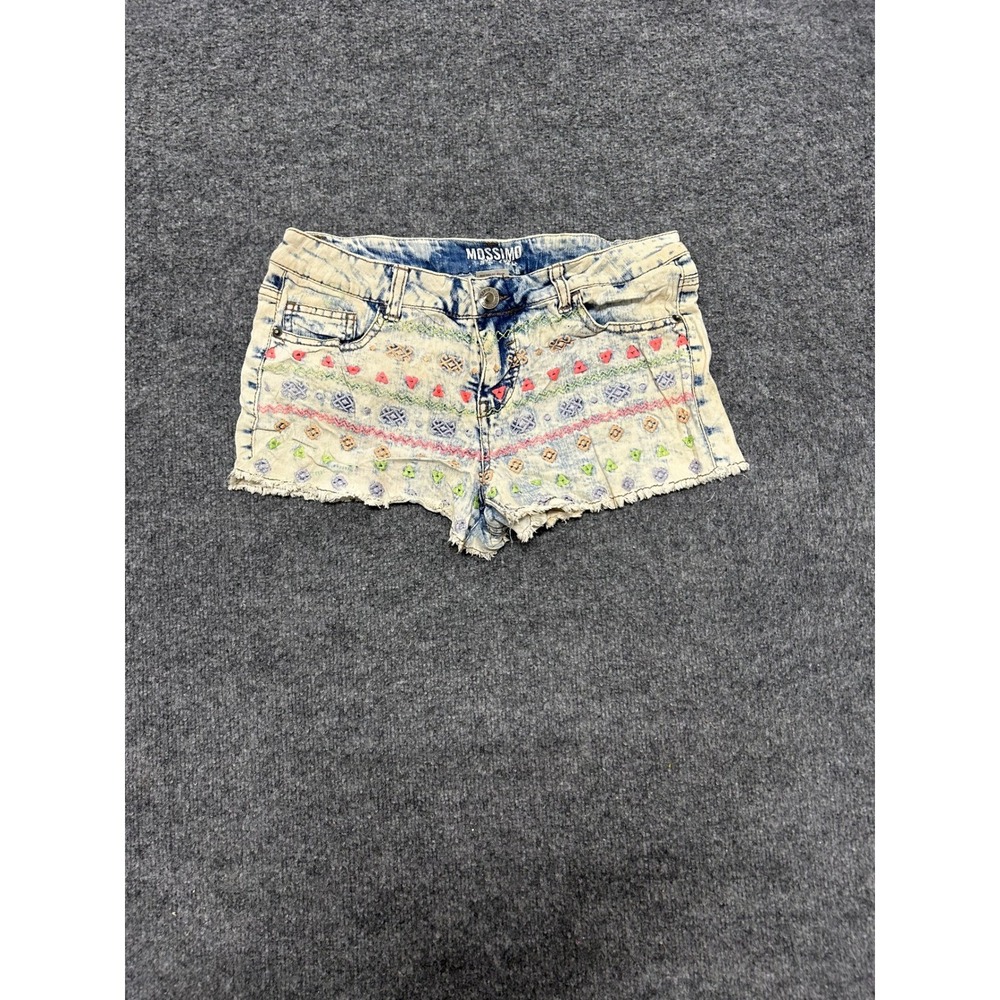 Mossimo Shorts Womens Size 9 Light Acid Wash Embroidered Boho Raw Hem Denim